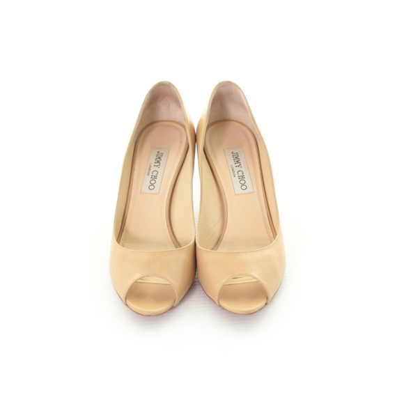 Jimmy Choo Isabel Nude Smooth Leather Peep Toe Low Kitten Heels Shoes 7.5M Italy - Picture 2 of 8